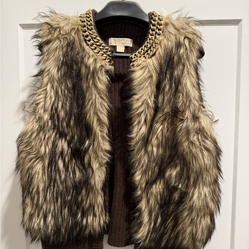 Faux Fur Vest with Chain Detail